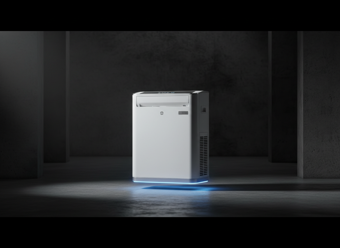 Cinematic full-viewport hero: STUCKI INDUSTRIES Portable Split AC – Advanced Climate Systems, precision engineered in Zürich.